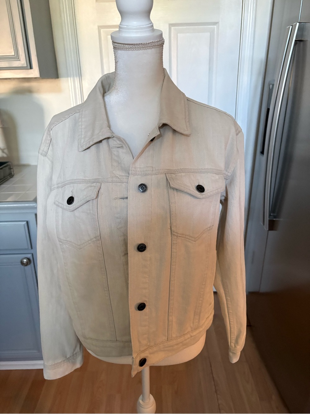 Thread & Supply Light Cream Jean Jacket with Dark Buttons